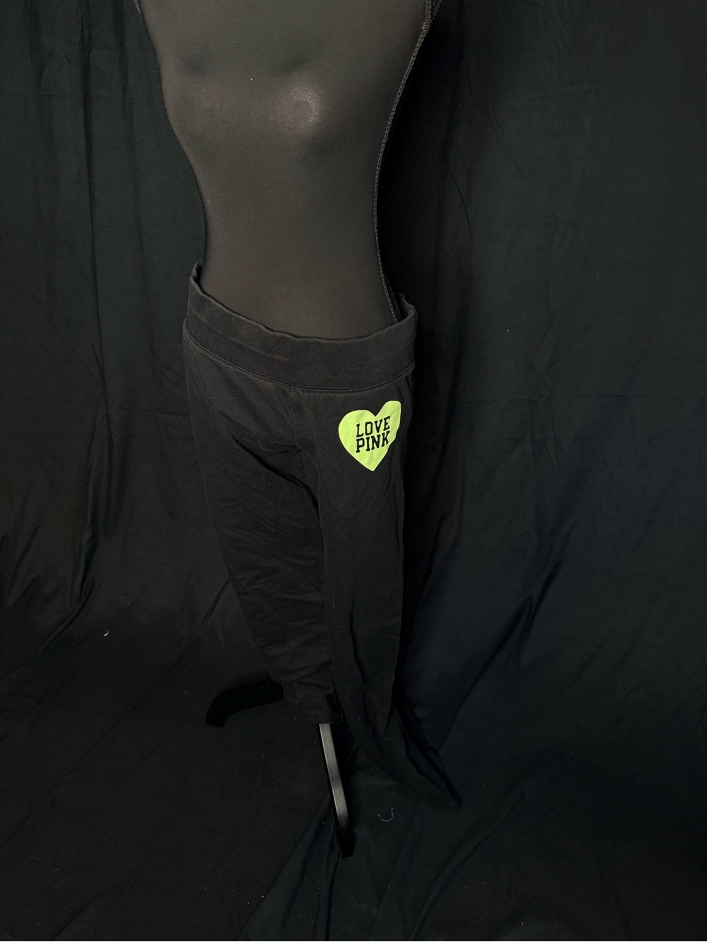 Vintage VS PINK Victoria's Secret Black Sweatpants with Neon Green Heart Logo